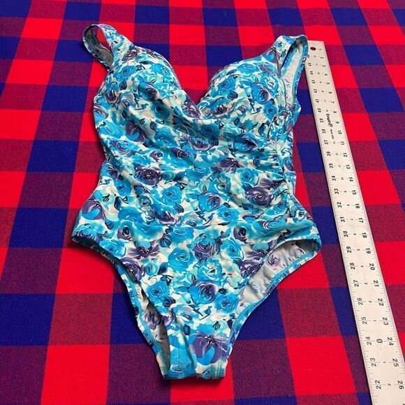 Shore Shapes Women’s Blue Floral One Piece Bathing Suit Swimsuit Size 12 - Picture 3 of 9